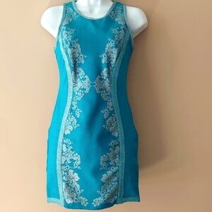 WOW COUTURE Short stretch bodycon dress - Blue /Metallic Thread - Size S